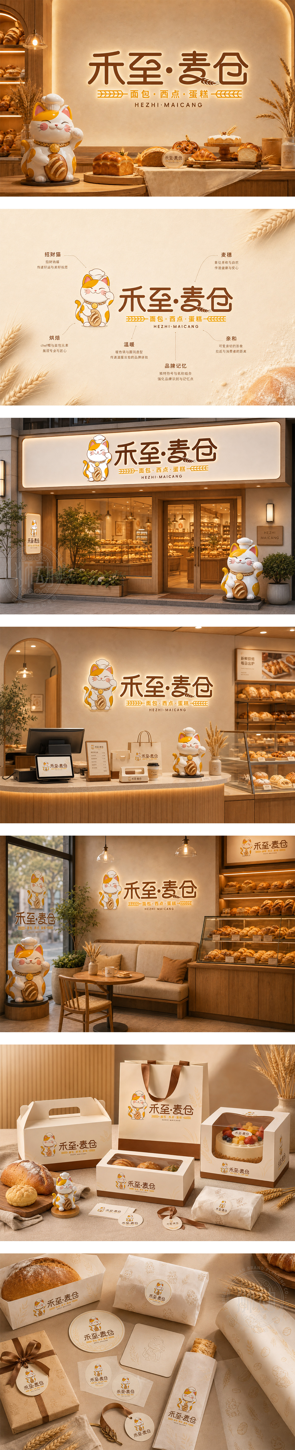 禾至麦仓烘焙店面包房手作烘焙法式甜点软欧包蛋糕定制匠心手作面包品牌LOGO商标设计