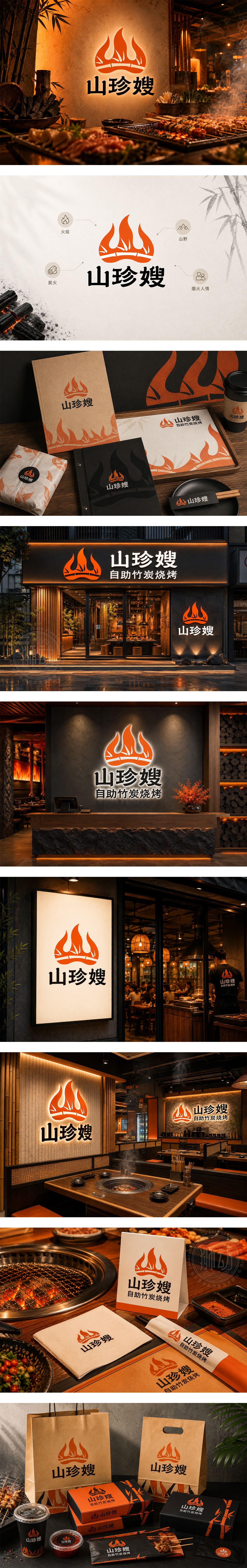山珍嫂竹炭烧烤烤肉自助烤肉炭火烧烤中式烟火气餐厅烧烤餐饮品牌