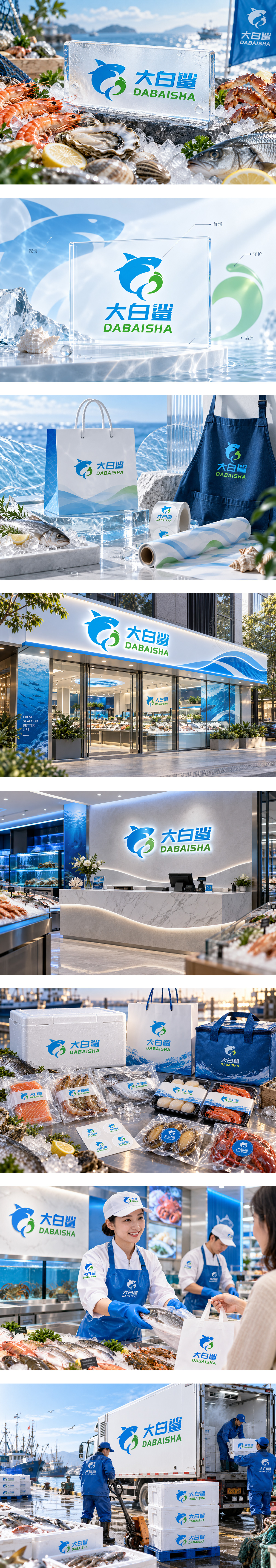 大白鲨海鲜水产生鲜冰鲜冻品活鲜冷链配送海鲜市场渔业品牌