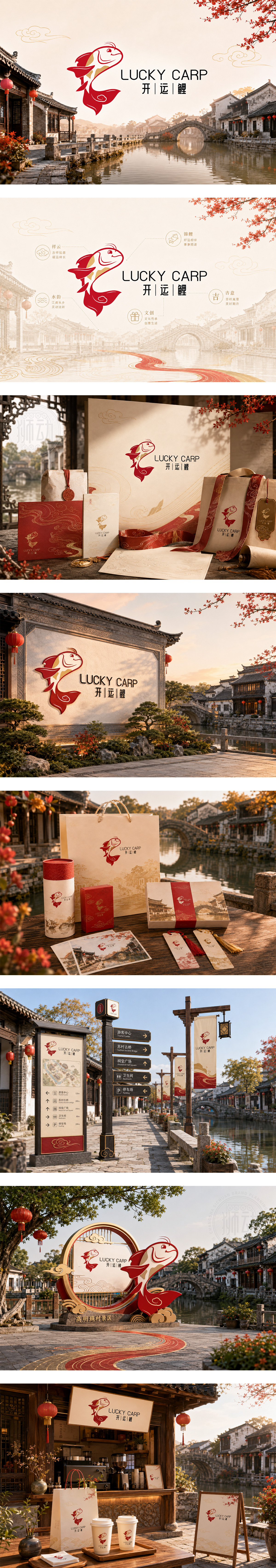 开运鲤文旅IP鲤鱼文旅景区文创年轻化喜庆东方IP江南水乡文创品牌LOGO商标设计