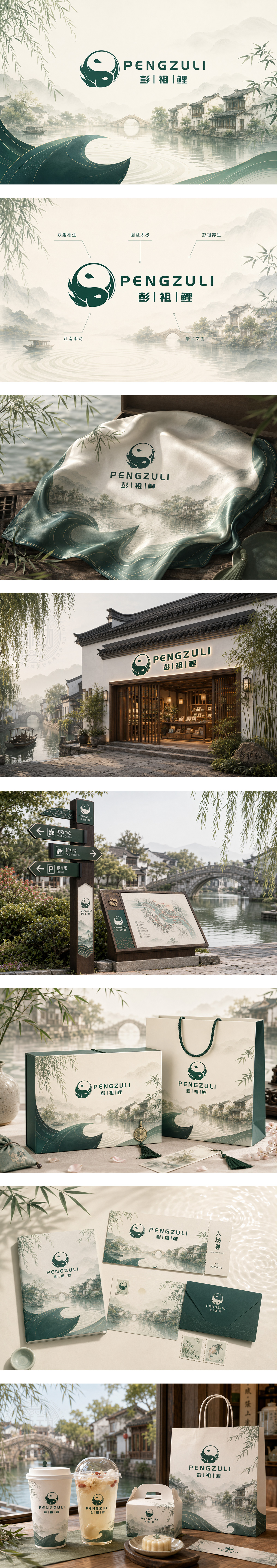 彭祖鲤文旅IP鲤鱼文旅景区文创彭祖养生长寿文化江南水乡文创品牌LOGO商标设计